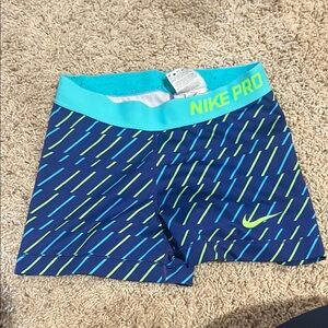 Nike Pro Striped Blue and Neon Yellow Shorts